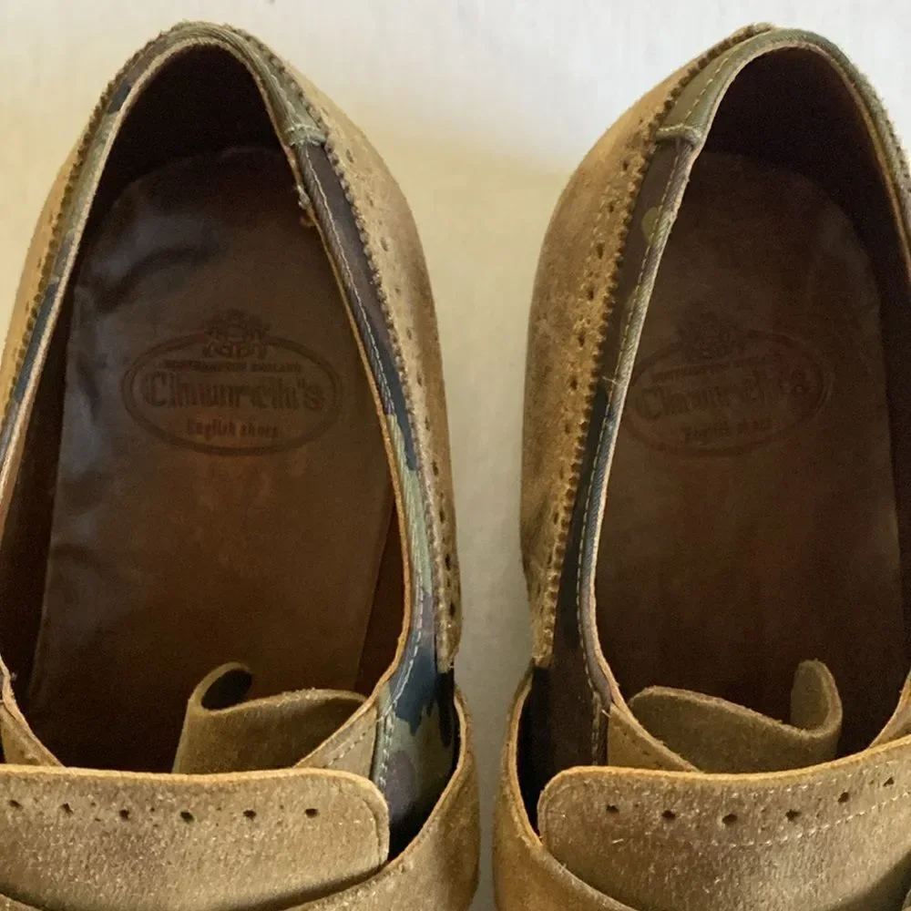 CHURCH’S Shanghai Camo Brown Leather/ Fabric Distressed Style Brogues 8.5 UK